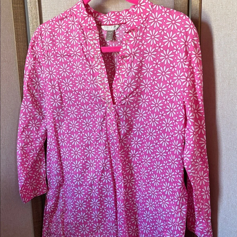 White Stag Pink and White Floral Embellished Tunic Small